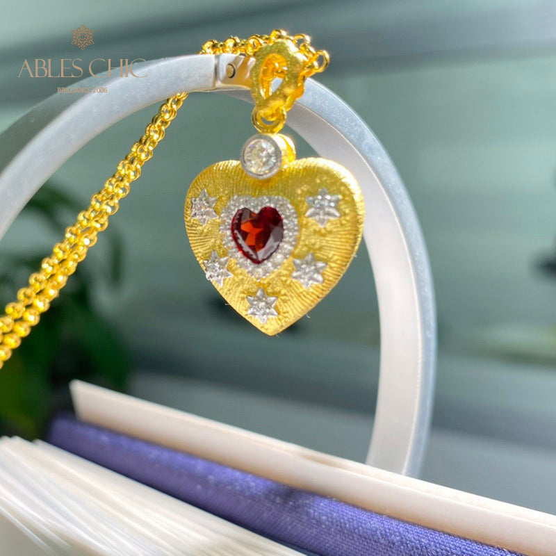 Stoffmuster Herz Charm Halskette 5849