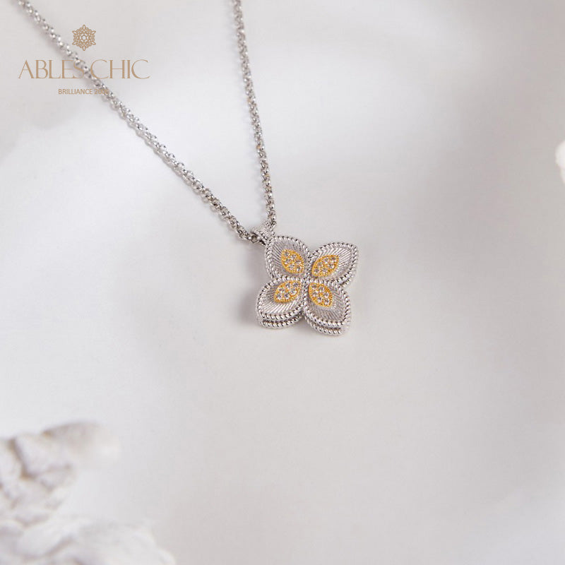 Halskette mit Kleeblatt und Zirkonia-Pavé 6126