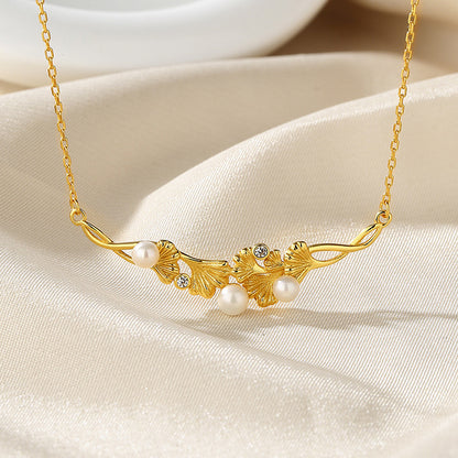 Süßwasserperlen-Ginkgo-Strauss-Halskette PN1006