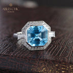 Asscher Topas Paved Ring 5912