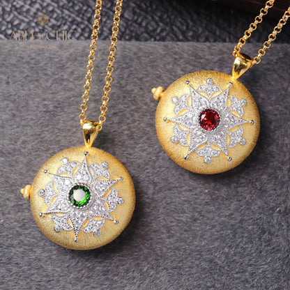 Medaillon-Halskette mit Blumen-Edelsteinen 6397