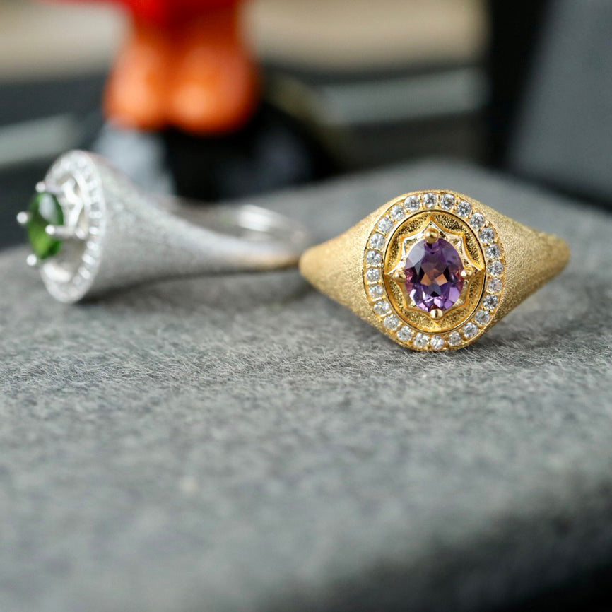 Natürlicher Diopsid-Halo-Ring 6426