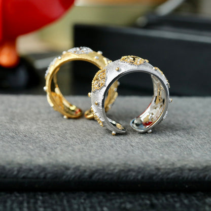 Offener Ring mit Laubsägearbeit, seidig, 6436