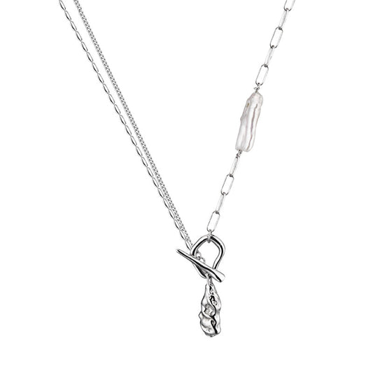 Halskette mit Barockperlen und gezogener Kette N1035