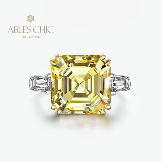 Asscher Ehering mit gelbem Citrin R0864