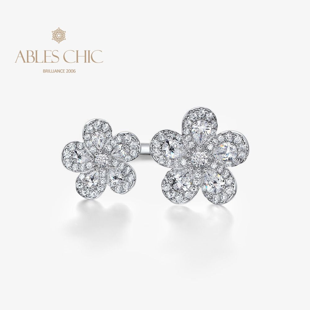 Offener Ring mit gepflasterten Blumen R1378