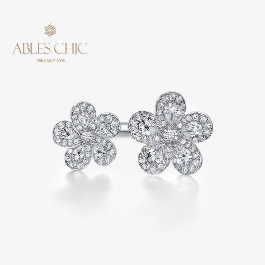 Offener Ring mit gepflasterten Blumen R1378