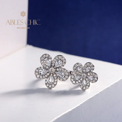 Offener Ring mit gepflasterten Blumen R1378
