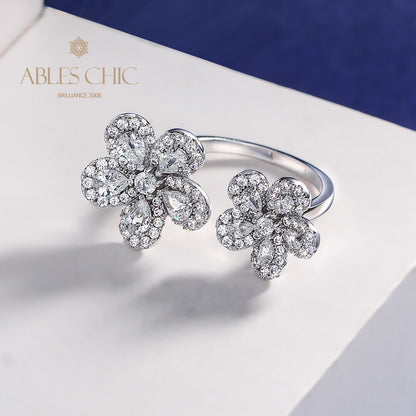 Offener Ring mit gepflasterten Blumen R1378