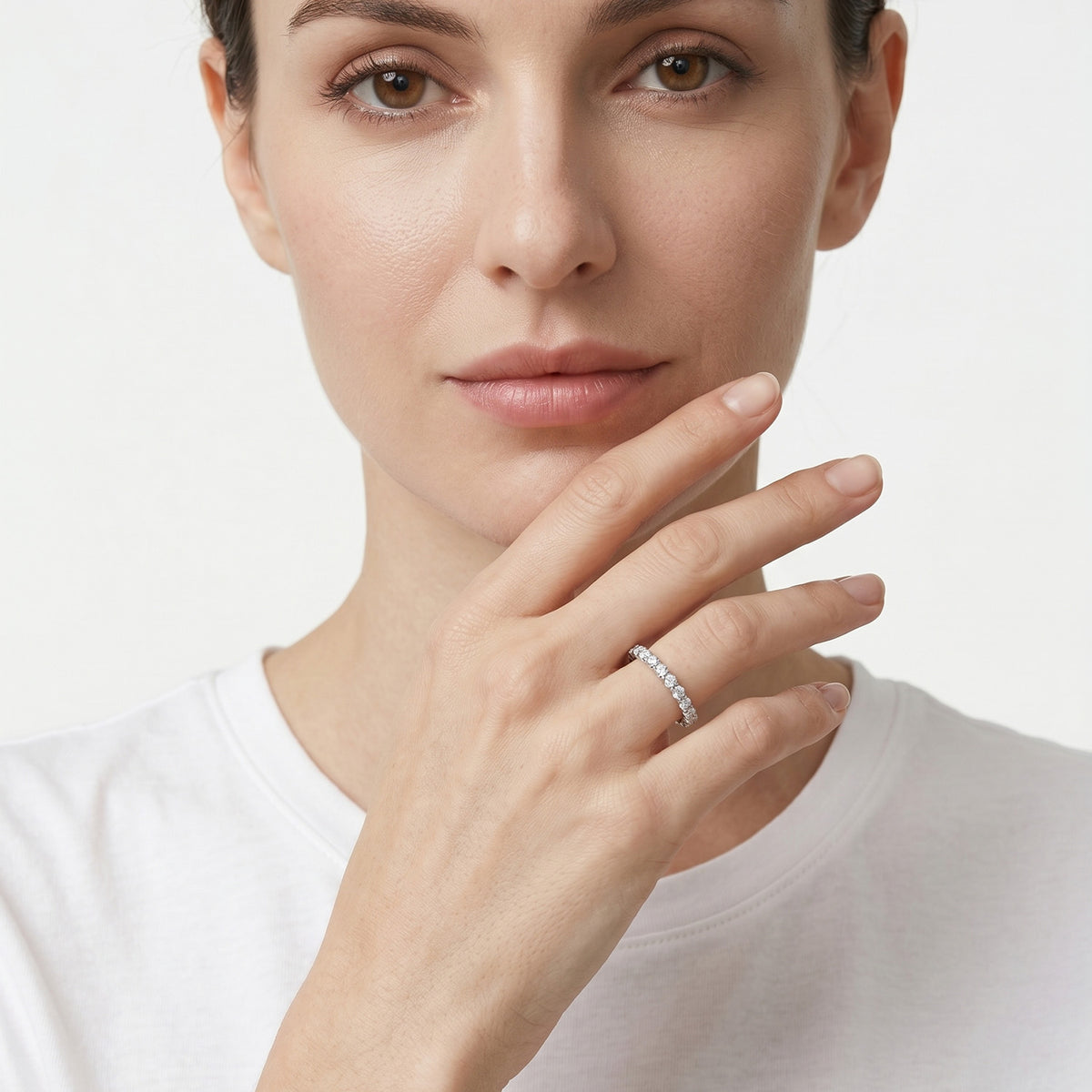 Round Stone Scalloped Eternity Ring
