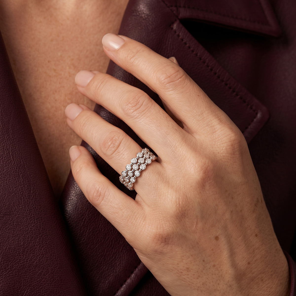 Mosaic Moissanite Layered Band