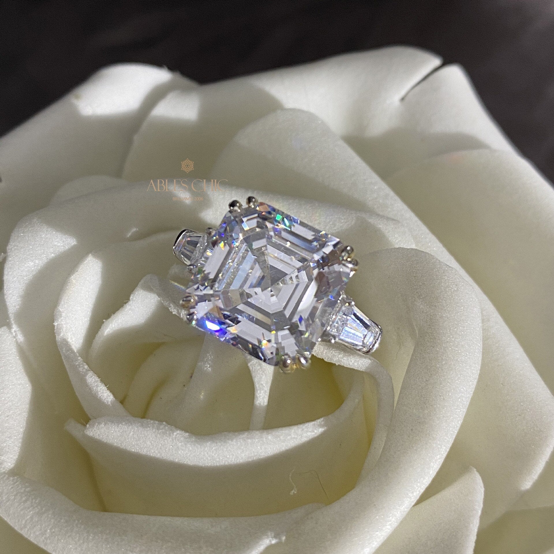 Asscher Ehering mit gelbem Citrin R0864