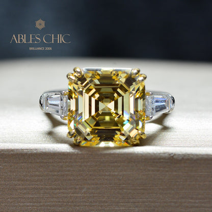 Asscher Ehering mit gelbem Citrin R0864