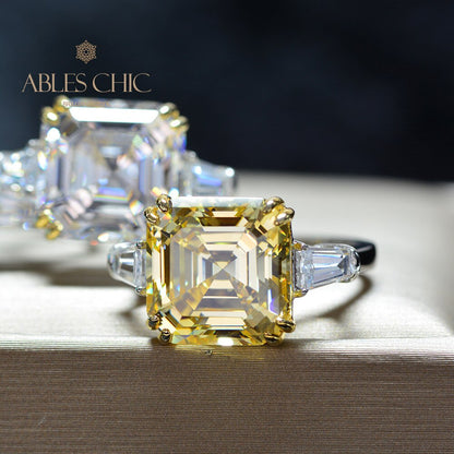 Asscher Ehering mit gelbem Citrin R0864