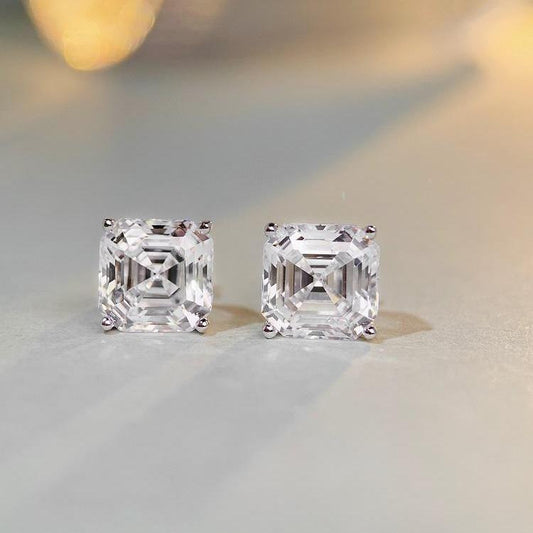 Solitär-Ohrringe mit 3 Karat Asscher-Steinen und 5a Zirkonia