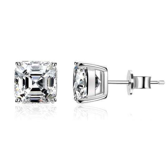 Solitär-Ohrringe mit 3 Karat Asscher-Steinen und 5a Zirkonia