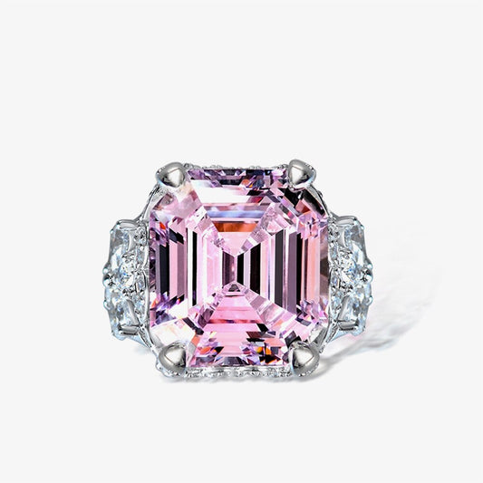 Kunzit-Asscher-Rosa-Brautring R1570