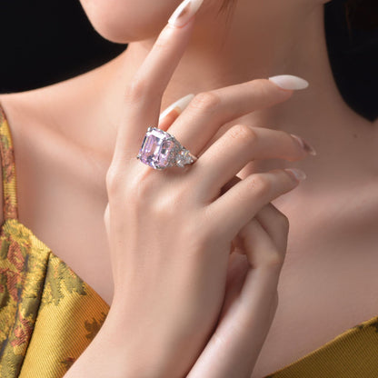 Kunzit-Asscher-Rosa-Brautring R1570