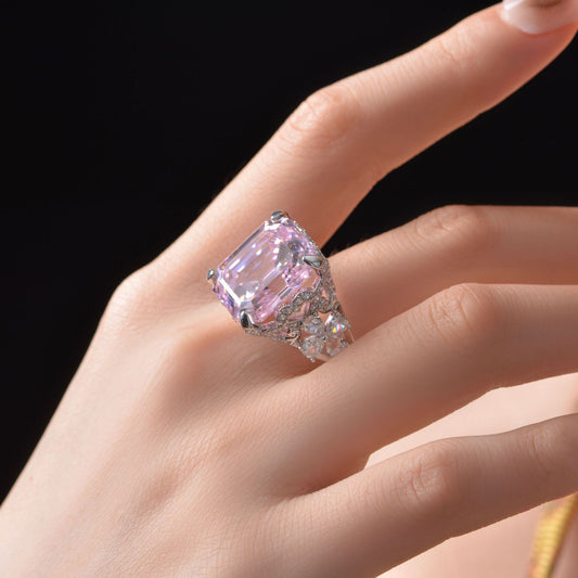 Kunzit-Asscher-Rosa-Brautring R1570