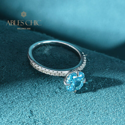 Blauer Apatit-Solitär-Verlobungsring R1082
