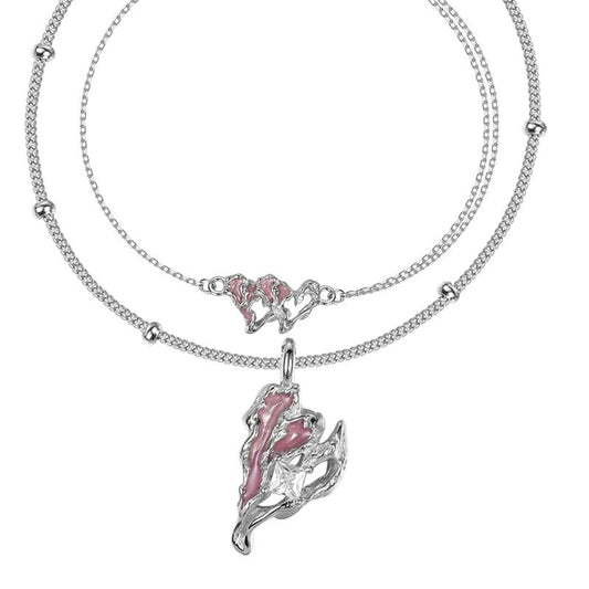 Geknülltes Herz Rosa Emaille Armband B1003