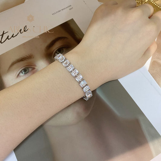 Smaragdschliff Iced Out Brautarmband B0452