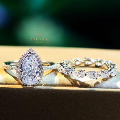 Ehering-Set mit Blumenmuster und Pavé-Fassung R0928