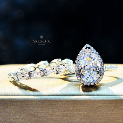 Ehering-Set mit Blumenmuster und Pavé-Fassung R0928
