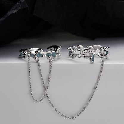 Emaillierter Ring mit floraler Quaste und Kette R1192