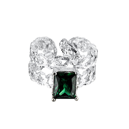 Offener Ring mit Smaragd-Zirkonstruktur R1165