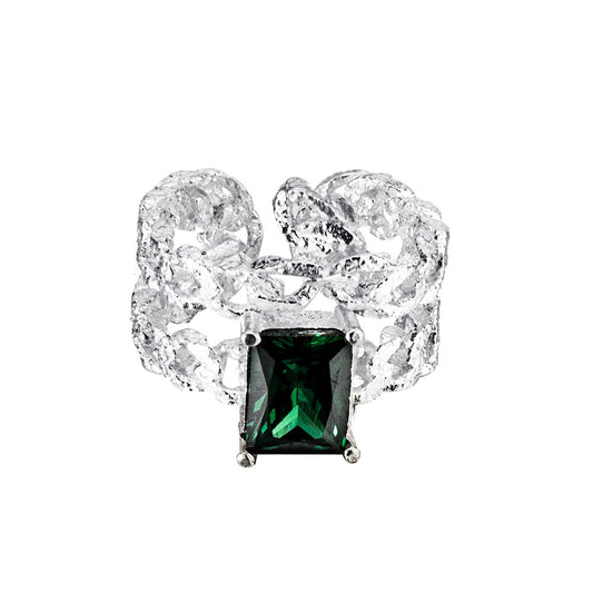 Offener Ring mit Smaragd-Zirkonstruktur R1165