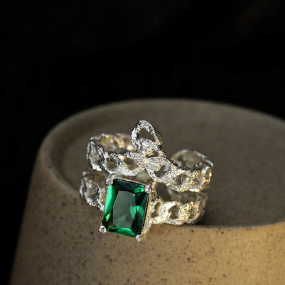 Offener Ring mit Smaragd-Zirkonstruktur R1165