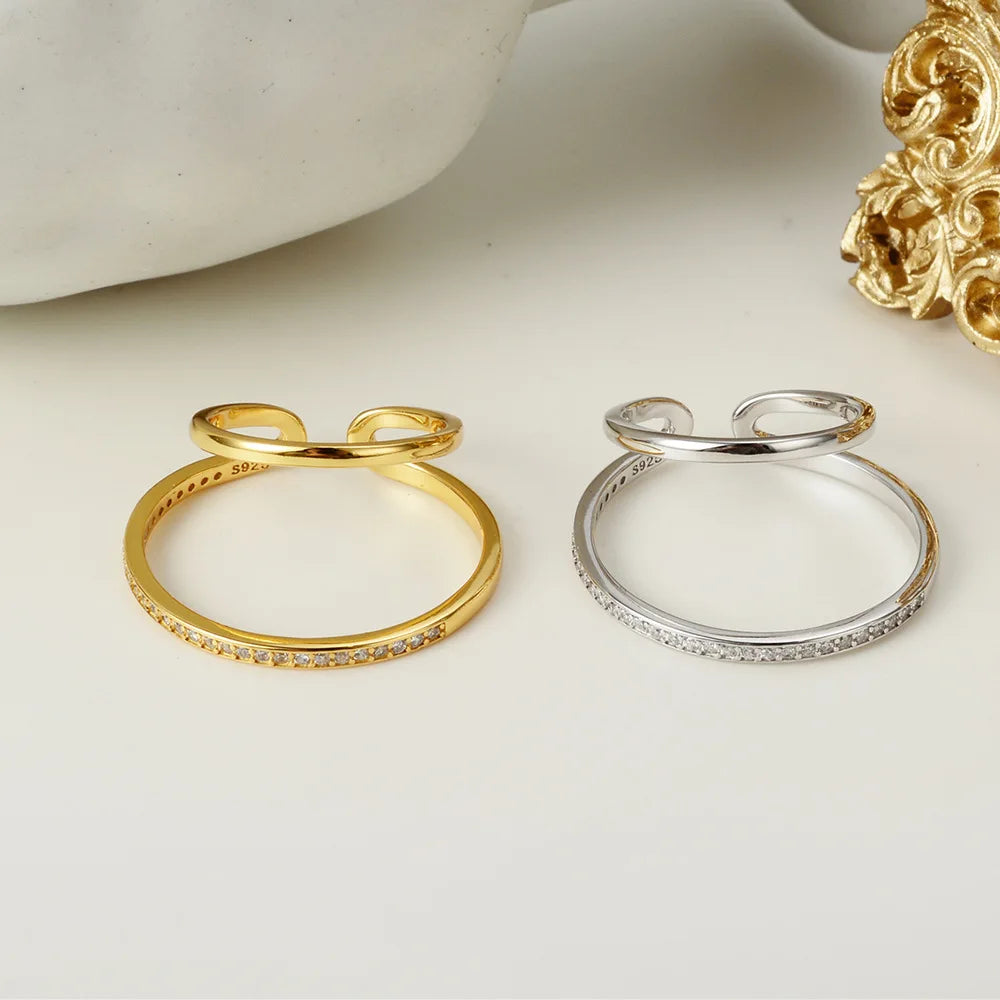 Offener Ring mit Zirkonia-Kreolen R1075
