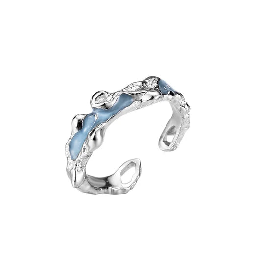 Unregelmäßiger blauer Emaille-Ring R1223