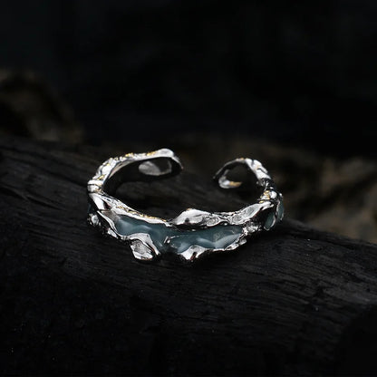 Unregelmäßiger blauer Emaille-Ring R1223