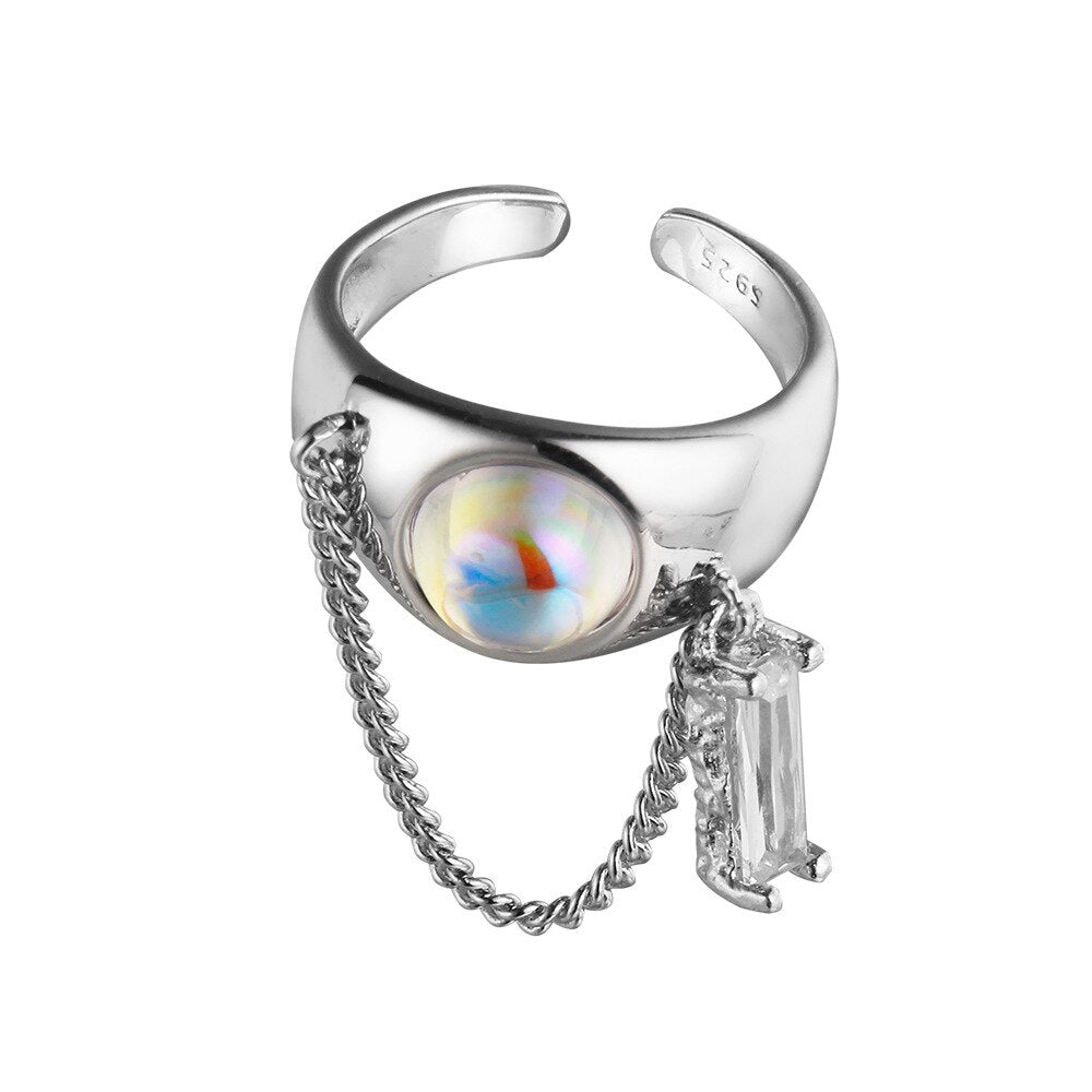 Unregelmäßiger Kettenring aus Mondstein R1245