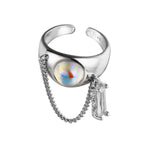 Unregelmäßiger Kettenring aus Mondstein R1245