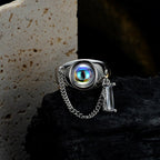 Unregelmäßiger Kettenring aus Mondstein R1245