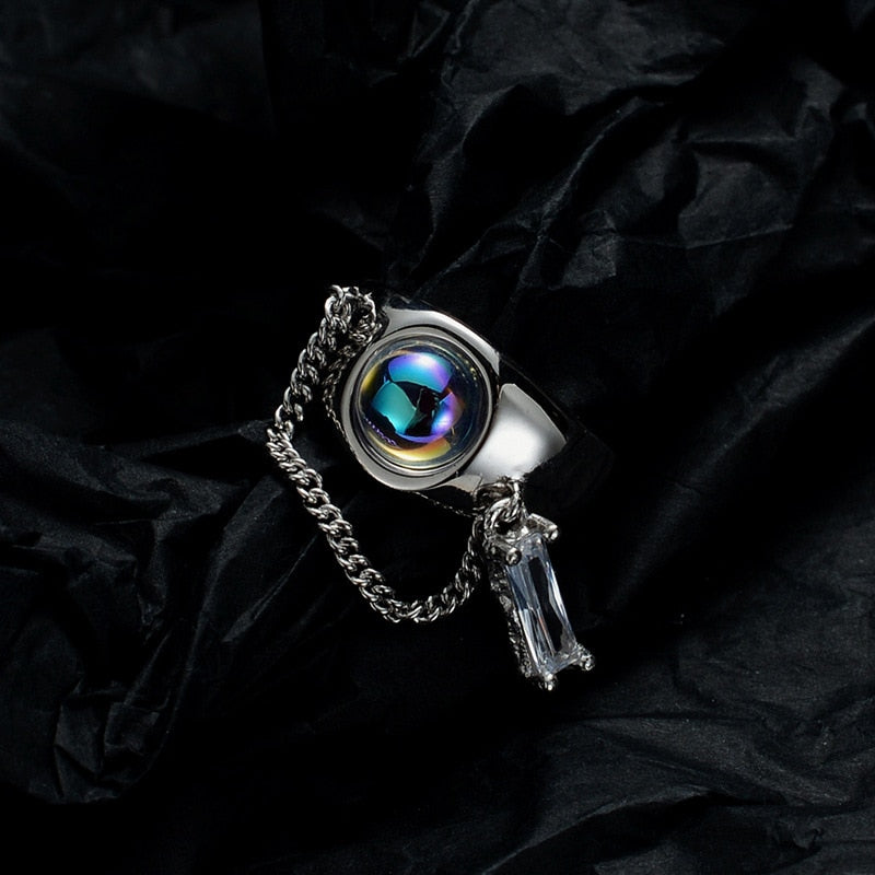 Unregelmäßiger Kettenring aus Mondstein R1245