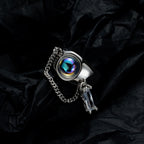 Unregelmäßiger Kettenring aus Mondstein R1245