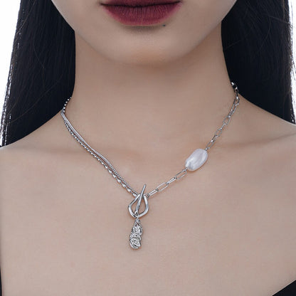 Halskette mit Barockperlen und gezogener Kette N1035
