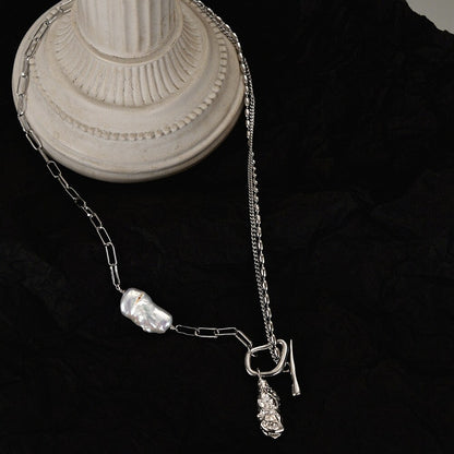 Halskette mit Barockperlen und gezogener Kette N1035