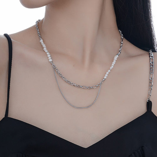 Verlängerte Figaro-Kette mit Barockperlen N1036