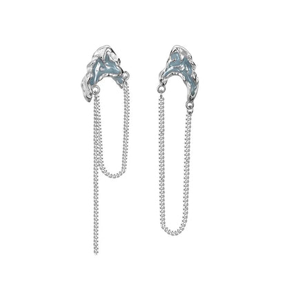 Blauer Emaille-Ohrring mit langer Kette E1126