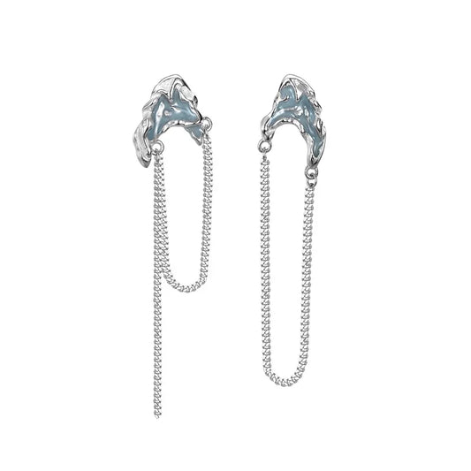 Blauer Emaille-Ohrring mit langer Kette E1126