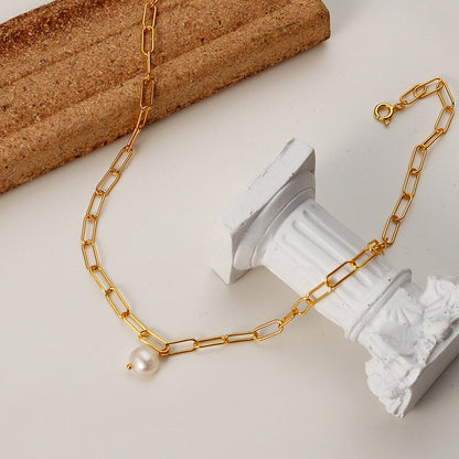 Längliche, gezogene Kette mit Barockperlen, Halskette N1048