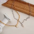 Längliche, gezogene Kette mit Barockperlen, Halskette N1048