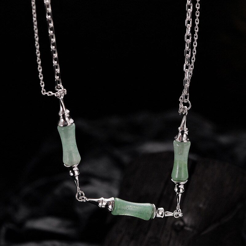 Grüne Jade Bambus Knoten Halskette N1046