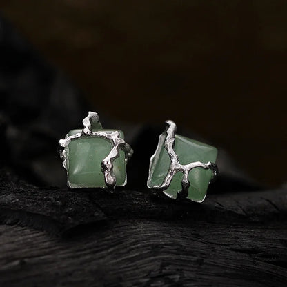 Jade-Rindenelement-Ohrring E1157