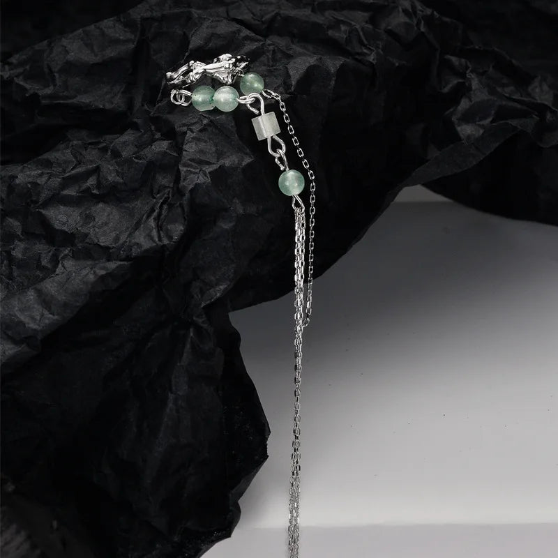 Jadeperlen Lange Kette Ohrmanschette E1116, 1 Stück